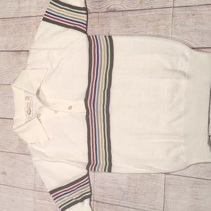 Classic White Polo with Multicolor Stripes
